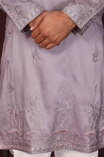 Peach smart silk embroidery party wear kurta and payjama
