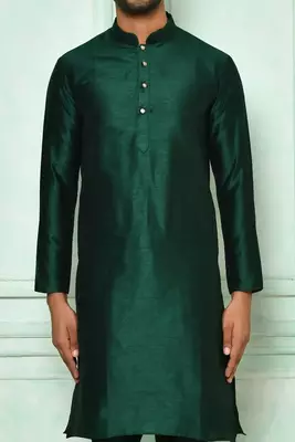 Dark green art silk mens  kurta with churidar set 4