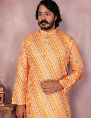 Yellow cotton sequence work and print kurta and payjama 5