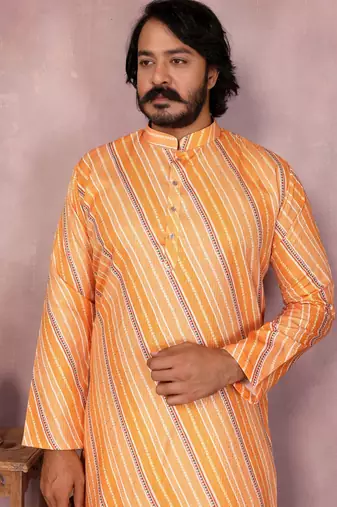 Yellow cotton sequence work and print kurta and payjama