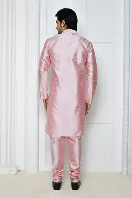 Pink  art silk mens  kurta with churidar set 2