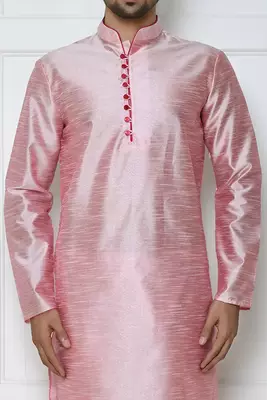 Pink  art silk mens  kurta with churidar set 4