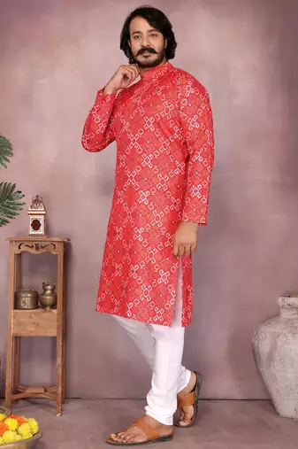 Orange cotton sequence work and print kurta and payjama