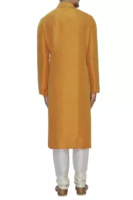 Yellow art silk mens  kurta with churidar set 2