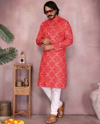 Orange cotton sequence work and print kurta and payjama 3