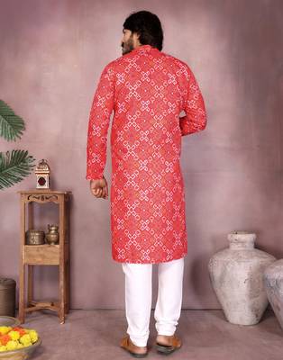Orange cotton sequence work and print kurta and payjama 4