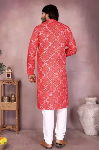 Orange cotton sequence work and print kurta and payjama