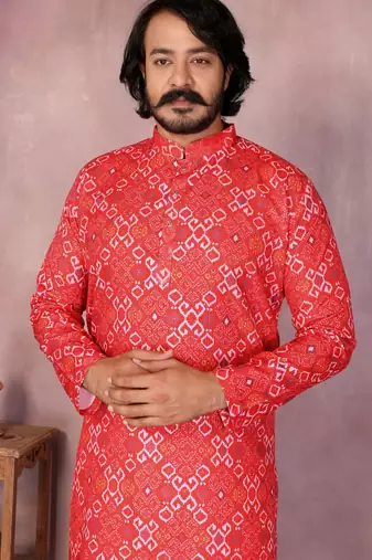 Orange cotton sequence work and print kurta and payjama