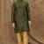 Green  art silk mens  kurta with churidar set