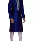 Blue  art silk mens  kurta with churidar set