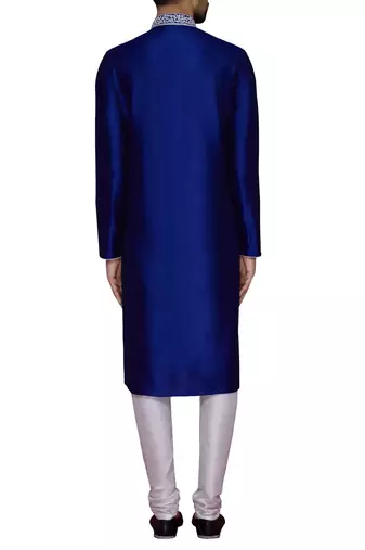 Blue  art silk mens  kurta with churidar set