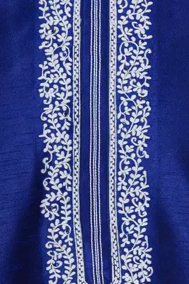 Blue  art silk mens  kurta with churidar set 4