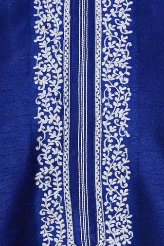 Blue  art silk mens  kurta with churidar set