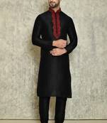 Black art silk mens  kurta with churidar set