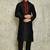 Black art silk mens  kurta with churidar set