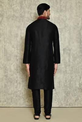 Black art silk mens  kurta with churidar set 2
