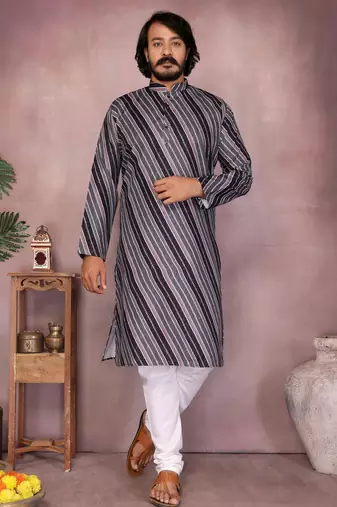 Black cotton sequence work and print kurta and payjama
