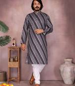 Black cotton sequence work and print kurta and payjama
