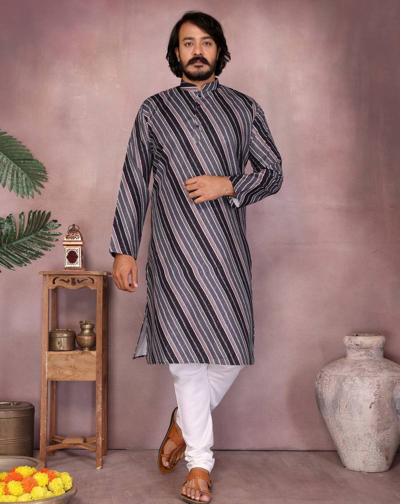 Black cotton sequence work and print kurta and payjama