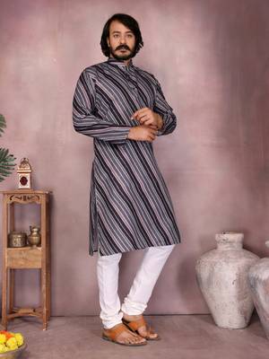 Black cotton sequence work and print kurta and payjama 2
