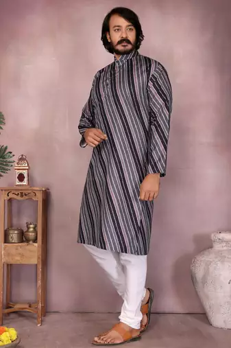 Black cotton sequence work and print kurta and payjama
