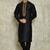 Black art silk mens  kurta with churidar set