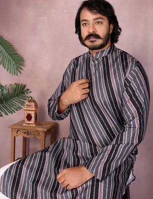 Black cotton sequence work and print kurta and payjama 4