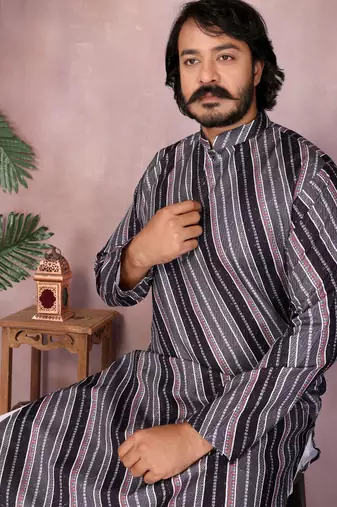 Black cotton sequence work and print kurta and payjama