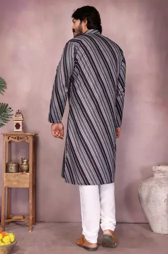 Black cotton sequence work and print kurta and payjama