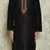 Black art silk mens  kurta with churidar set