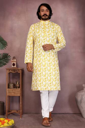 Green cotton sequence work and print kurta and payjama