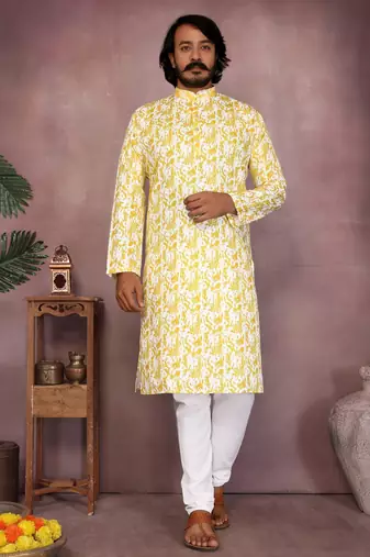Green cotton sequence work and print kurta and payjama