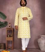 Green cotton sequence work and print kurta and payjama
