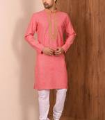 Pink  cotton blendmens  kurta with churidar set
