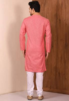 Pink  cotton blendmens  kurta with churidar set 2