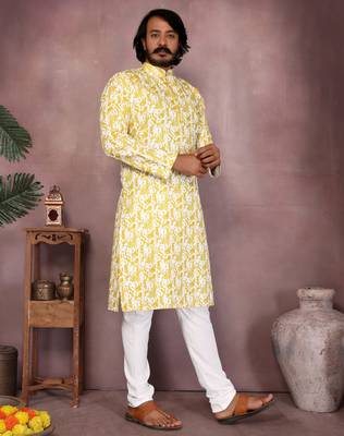 Green cotton sequence work and print kurta and payjama 2