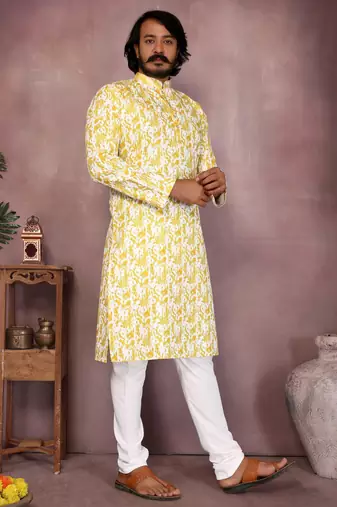 Green cotton sequence work and print kurta and payjama