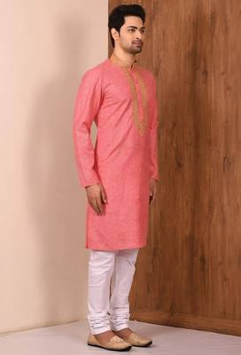 Pink  cotton blendmens  kurta with churidar set 3