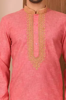 Pink  cotton blendmens  kurta with churidar set 4