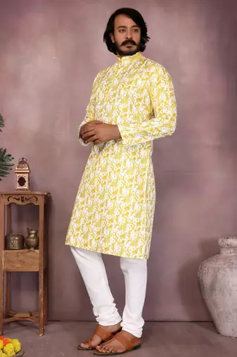Green cotton sequence work and print kurta and payjama
