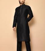 Black art silk mens  kurta with churidar set