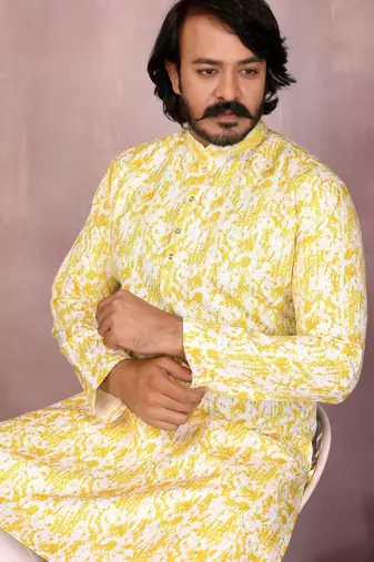 Green cotton sequence work and print kurta and payjama