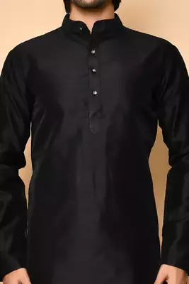 Black art silk mens  kurta with churidar set 4