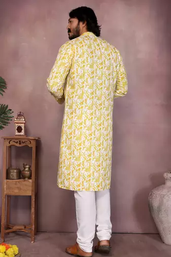 Green cotton sequence work and print kurta and payjama