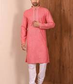 Pink  cotton blendmens  kurta with churidar set