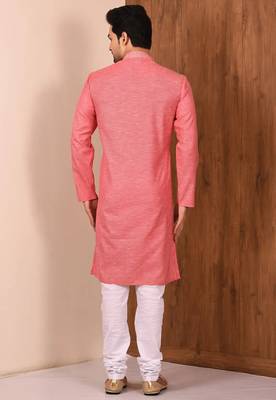 Pink  cotton blendmens  kurta with churidar set 2