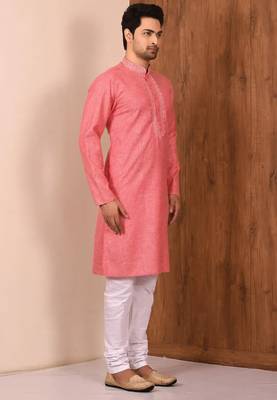 Pink  cotton blendmens  kurta with churidar set 3