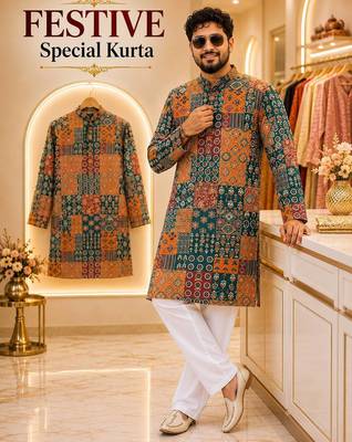 Green soft cotton and print kurta and payjama 1