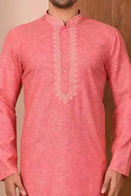 Pink  cotton blendmens  kurta with churidar set 4