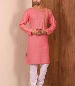 Pink  cotton blendmens  kurta with churidar set